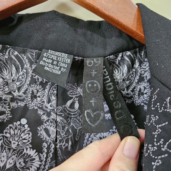 Desigual Womens Blazer Jacket Black Size 40 Embroidered We Love Velvet Burnout - Picture 3 of 11